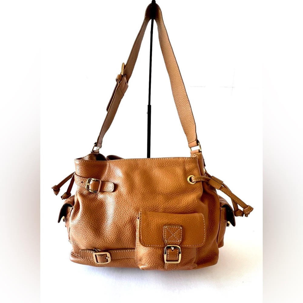 Maxx New York tan brown pebbled leather hobo shoulder bag ladies